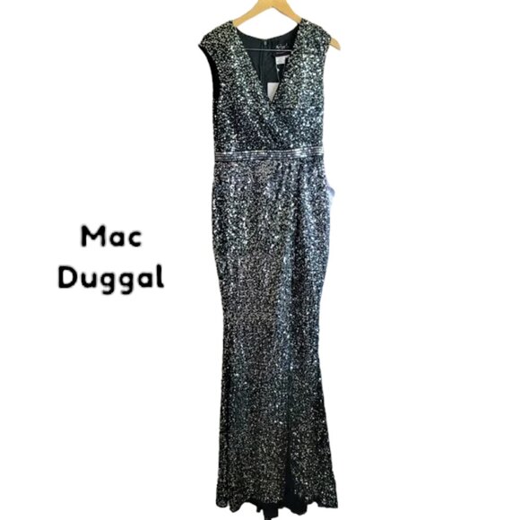 NWT Mac Duggal Forest Green Sequin Embellished Thigh-High Trumpet Gown MSRP $450 - Picture 6 of 8